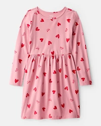 Girls Heart Long-Sleeve Dress - Pink