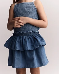 Toddler Girl Smocked Tiered Skirt Chambray