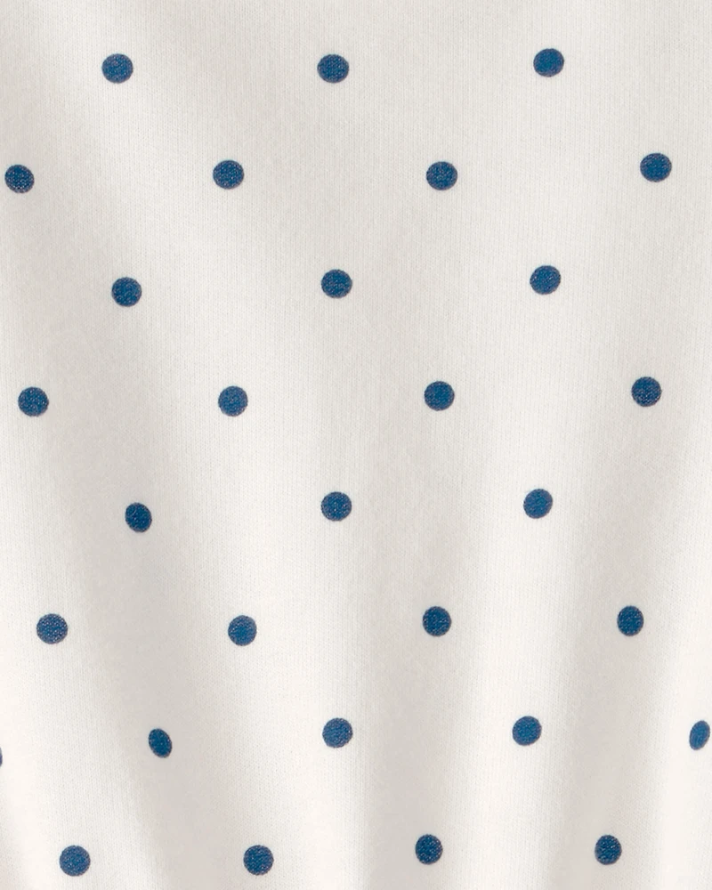 Girls Polka Dot French Terry Dress - White/Blue