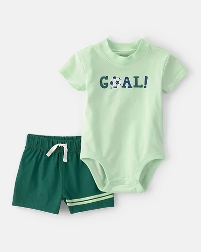 Baby Boy 2-Piece Goal Striped Short-Sleeve Bodysuit & Short Set - Green