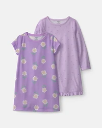 Girls 2-Pack Floral Night Gown - Purple