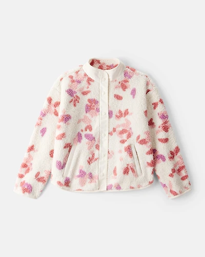Girls Floral Print Long-Sleeve Sherpa Jacket