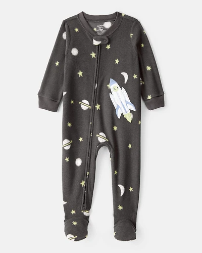 Toddler Boy Spaceship Star Fleece Loose Fit 1-Piece Pyjamas - Grey