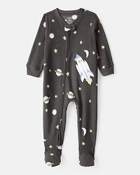 Toddler Boy Spaceship Star Fleece Loose Fit 1-Piece Pyjamas - Grey