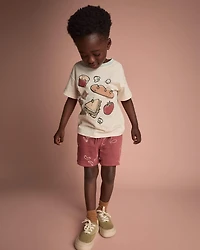 Toddler Happy Tummy' Relaxed Tee Food Print - Cream