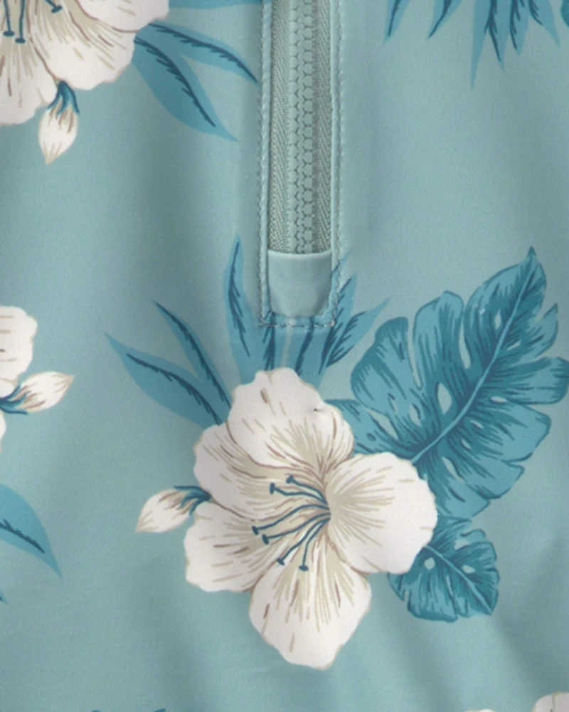 Toddler Girl 2-Piece Recycled Rashguard Swimsuit Set Blue Hibiscus