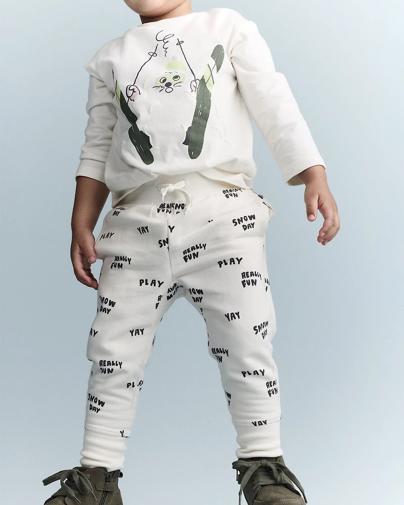 Toddler City Park™ Jogger Pant Snow Day Print - Cream