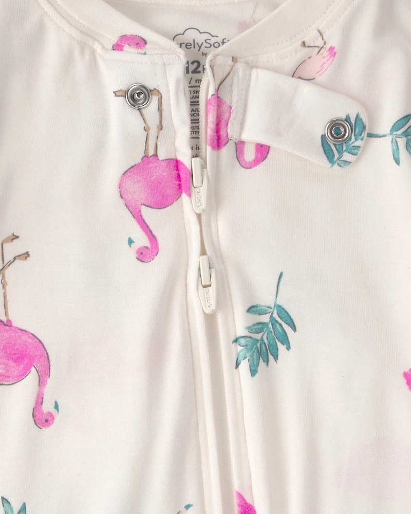Baby Girl Flamingo PurelySoft Snug Fit 1-Piece Pyjama - Ivory