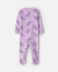 Baby Girl 1-Piece Dino 2-Way Zip DreamPlush Snug Fit Footed Pyjama - Purple