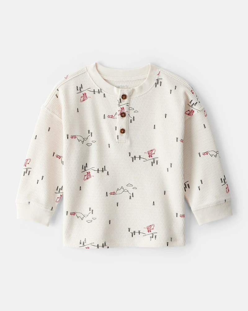 Baby Boy Skiing Henley T-Shirt - Cream