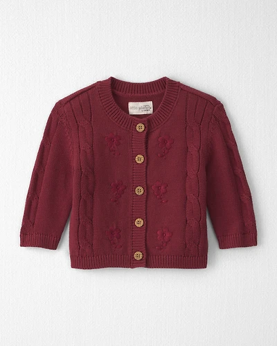 Baby Girl Organic Cotton Sweater Knit Embroidered Cardigan