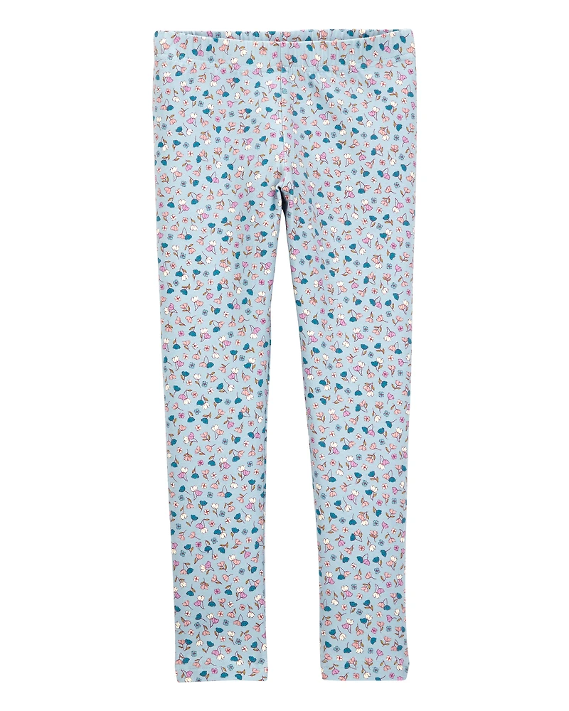 Kid Floral Stretch Leggings - Blue