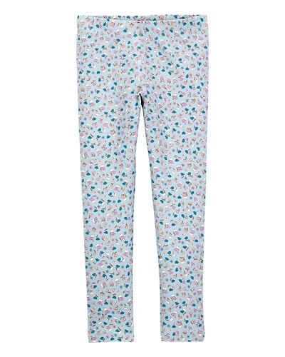 Kid Floral Stretch Leggings - Blue