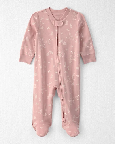 Baby Girl Organic Cotton Sleeper Pink Bunnies Print