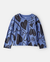 Girls Heart Pocket Tee - Blue