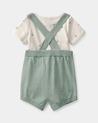 Baby 2-Piece Sailboat Overall Set - Green/Ivory