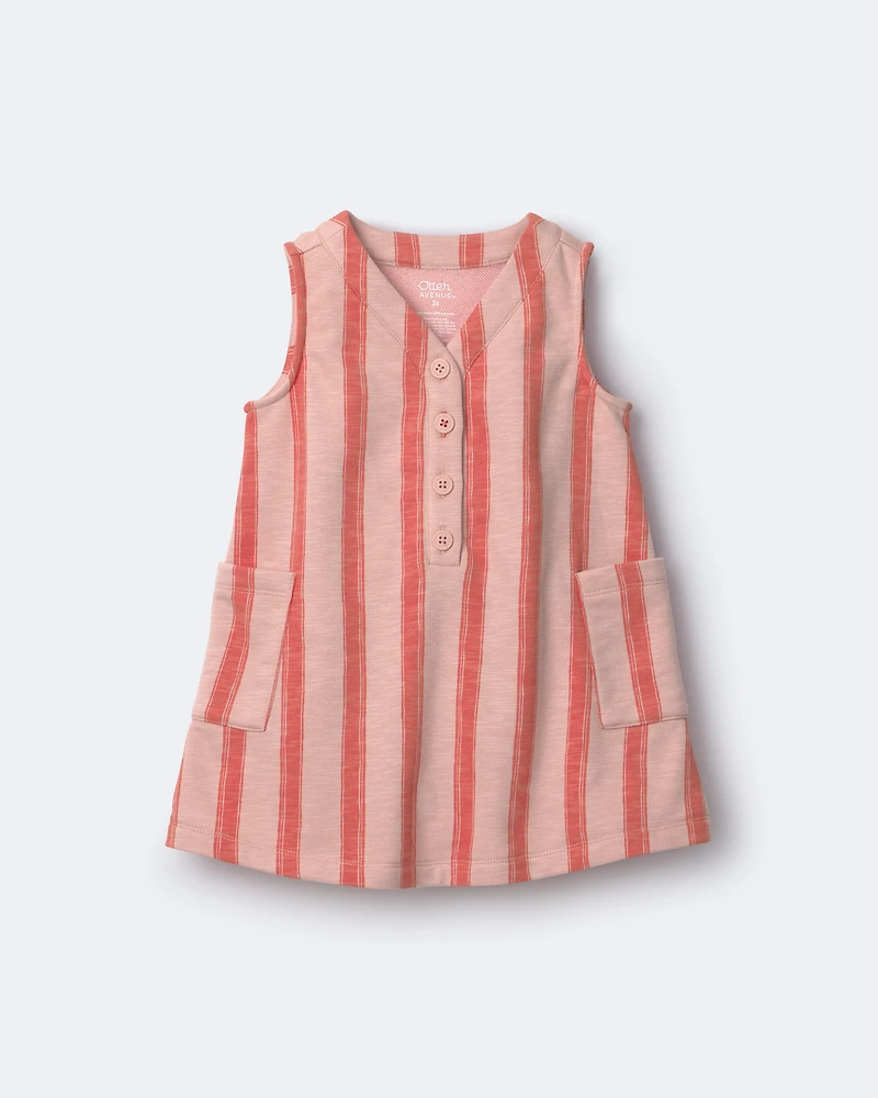 Toddler Girl Striped Pocket Dress - Orange
