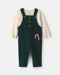 Baby Boy 2-Piece Candy Cane Corduroy Long-Sleeve Overall Set - Green/Cream
