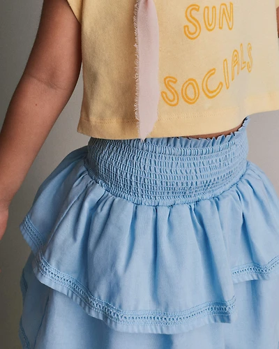 Toddler Girl Smocked Tiered Skirt - Blue