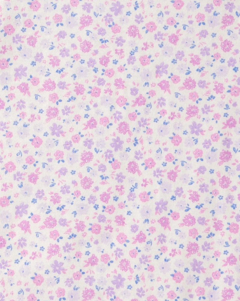 Girls Butterfly Floral 100% Cotton Short-Sleeve Snug Fit 4-Piece pyjama Set - Purple