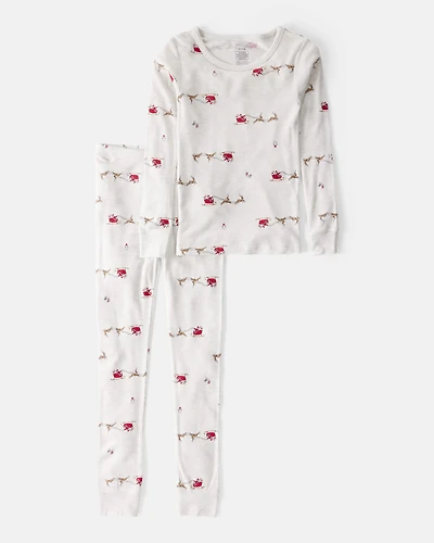 Kid Santa Sleigh PurelySoft Long-Sleeve Snug Fit 2-Piece Pajamas - Grey