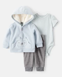 Baby Boy 3-Piece Animal Print Cardigan Set