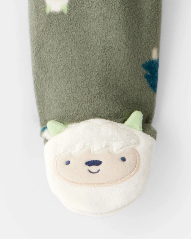 Baby Boy Yeti Fleece Loose Fit 2-Way Zip Sleeper - Green