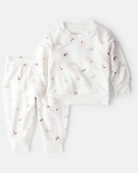 Baby Girl Paint Print PurelySoft Long-Sleeve Tee & Pant Set - White