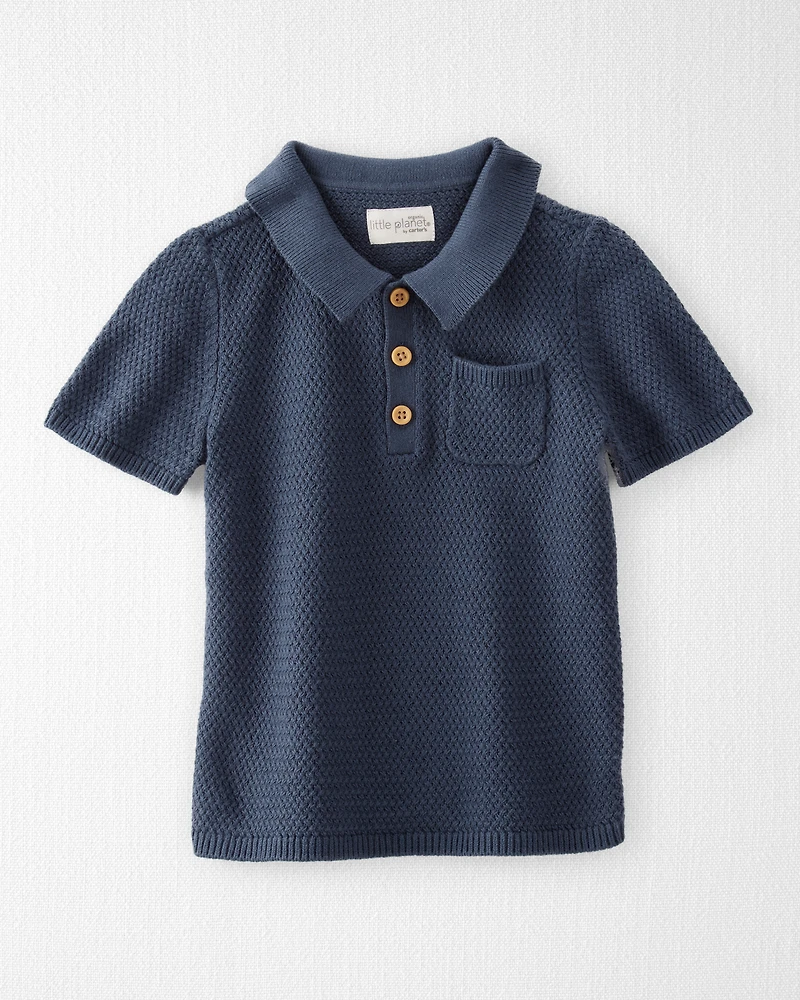Toddler Organic Cotton Crotchet Knit Polo Shirt