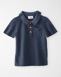 Toddler Organic Cotton Crotchet Knit Polo Shirt