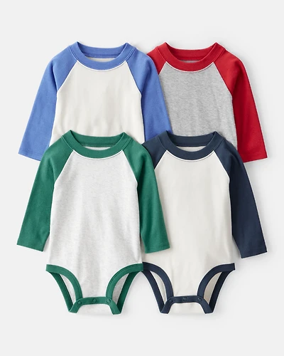 Baby Boy 4-Pack Long-Sleeve Multipack Bodysuits - White