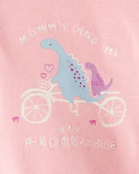 Baby Girl Dinosaur Print Cotton Long-Sleeve Tee & Pant Set - Pink/White