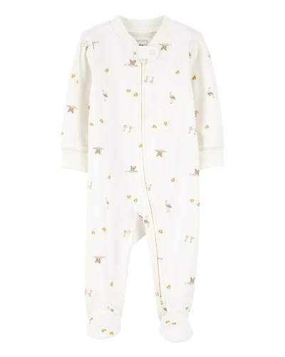 Baby Mini Bird Print 2-Way Zip Cotton Sleeper
