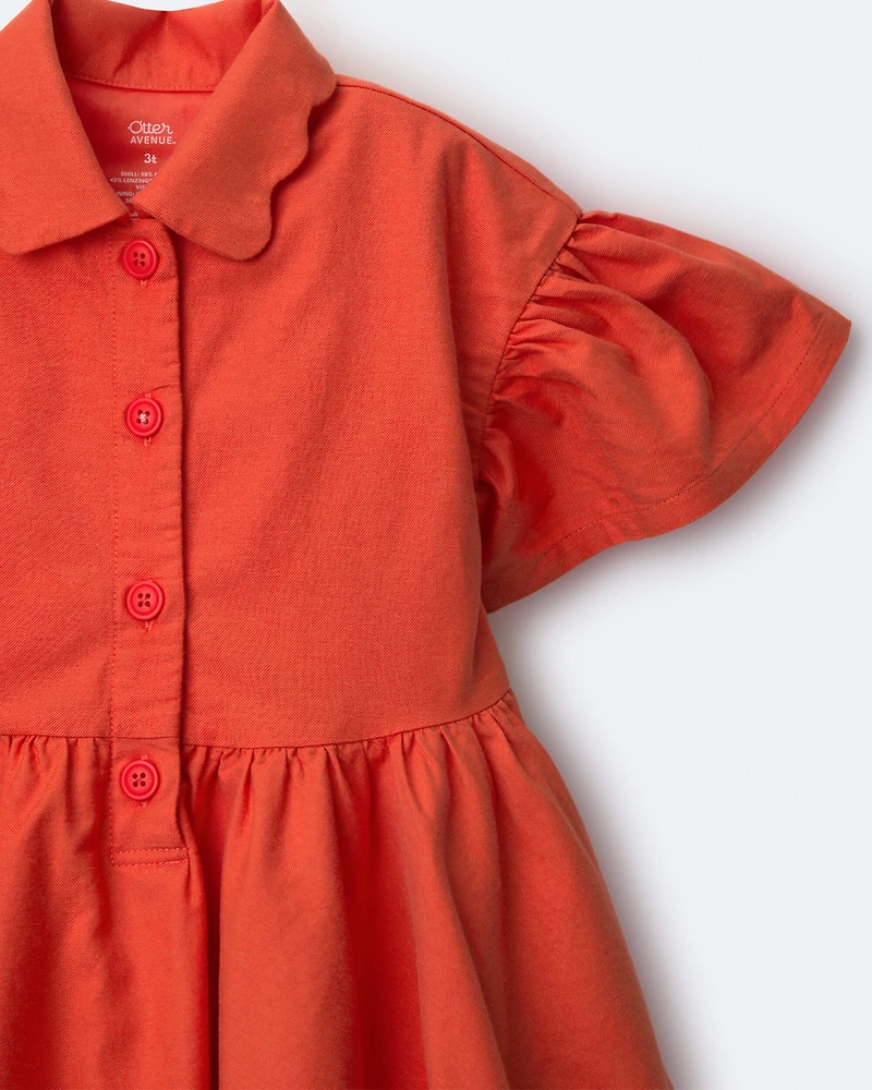 Toddler Girl Ruffle Collar Flowy Dress - Orange