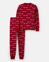 Adult Merry & Bright Christmas Cotton Long-Sleeve 2-Piece Pyjamas - Red