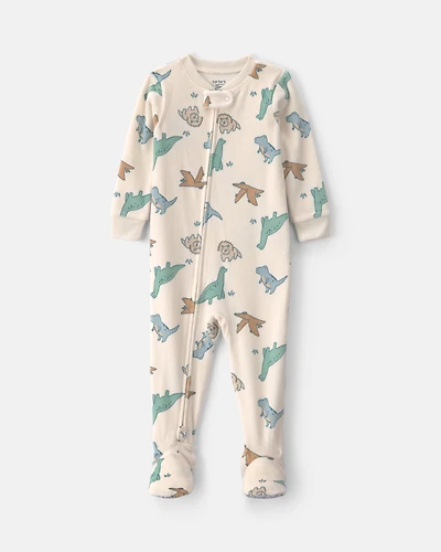 Baby Boy 1-Piece Dino 2-Way Zip DreamPlush Snug Fit Footed Pyjama - Cream