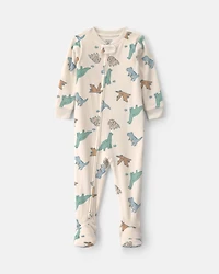 Baby Boy 1-Piece Dino 2-Way Zip DreamPlush Snug Fit Footed Pyjama - Cream