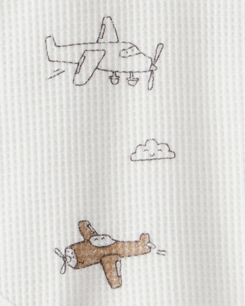 Baby Boy 2-Piece Airplane Thermal Bodysuit & Jogger Set - Green/White