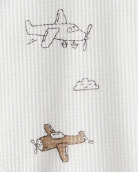 Baby Boy 2-Piece Airplane Thermal Bodysuit & Jogger Set - Green/White