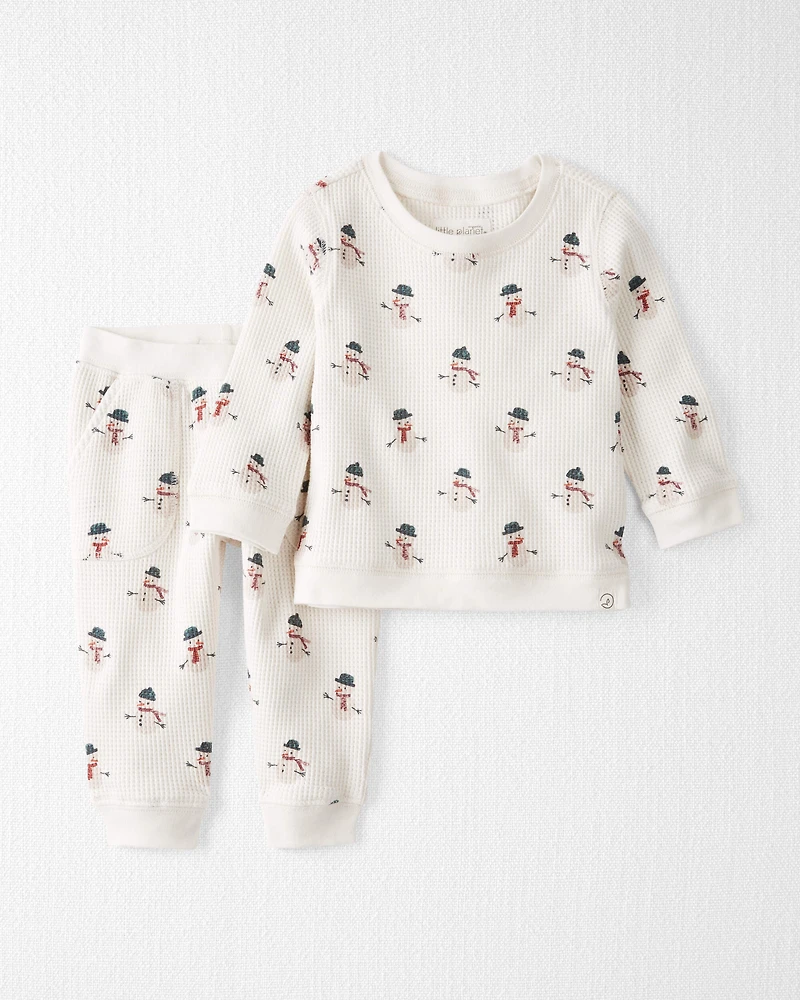 Baby 2-Piece Organic Cotton Waffle Knit Set Snowman Print