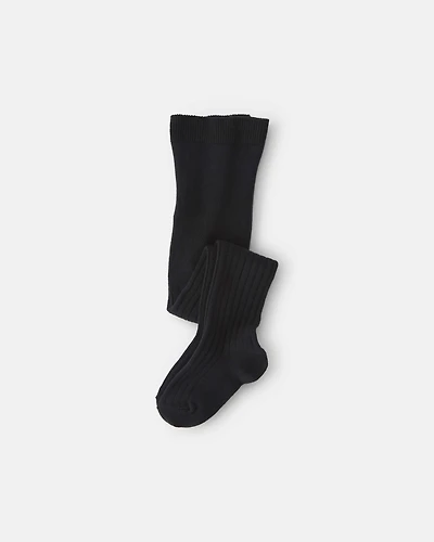 Baby Girl Ribbed Tights - Black
