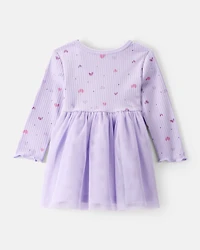 Baby Girl Heart Print Long-Sleeve Dress - Purple
