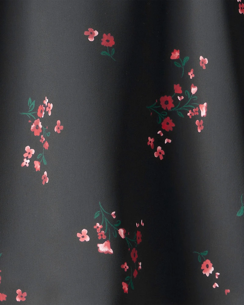 Girls Floral Print Woven Skort - Black