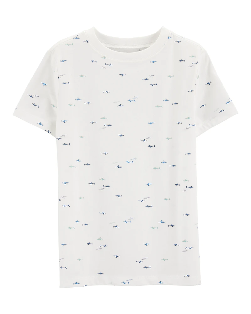 Boys Shark Cotton-Blend Tee - White