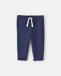 Baby Girl Pull-On Ribbed Leggings - Navy Blue