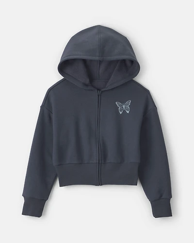 Girls 'Butterfly' Fleece Zip-Up Hoodie - Navy Blue