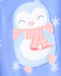 Toddler Girl Penguin Fleece Long-Sleeve Loose Fit 1-Piece Pajamas - Blue