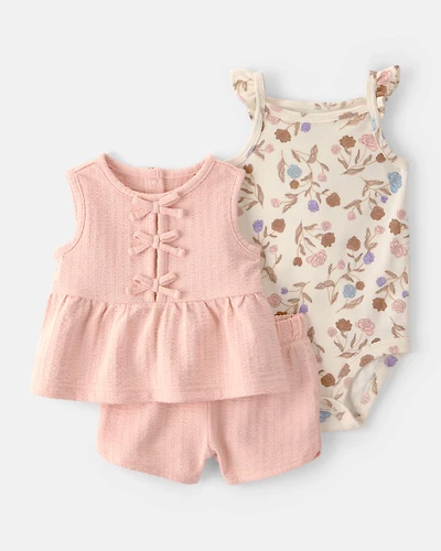Baby Girl 3-Piece Striped Top & Short Set - Pink