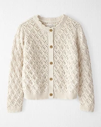 Toddler Girl Organic Cotton Pointelle Sweater Knit Cardigan