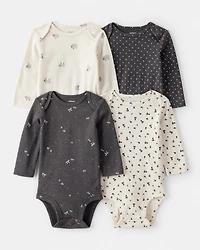 Baby Girl 4-Pack Sheep Print Long-Sleeve Multipack Bodysuits - Black/White